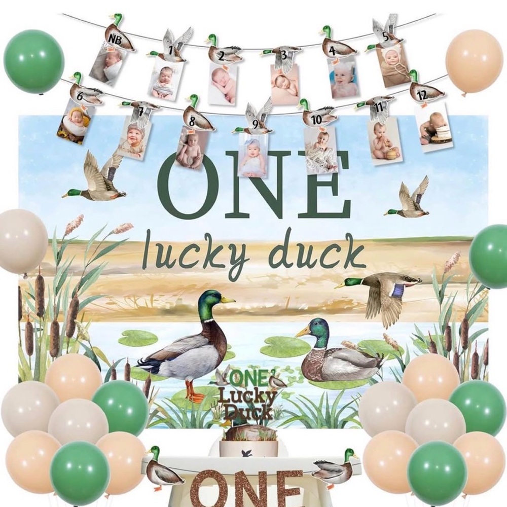 🟥 SOLD Lucky Duck First Birthday Party Supplies Set